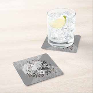 Whimsical Pompoen Bloemen & Rode bessen Grijswaard Kartonnen Onderzetters