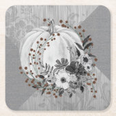 Whimsical Pompoen Bloemen & Rode bessen Grijswaard Kartonnen Onderzetters (Voorkant)