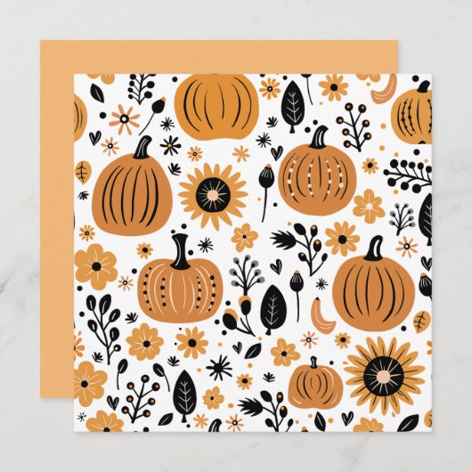 Whimsical pompoen en herfst bloem gepersonaliseerd bedankkaart (Voorkant / Achterkant)