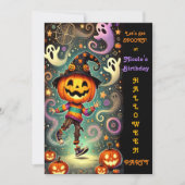 Whimsical pompoen hoofd heks Halloween feest Kaart (Voorkant)