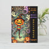 Whimsical pompoen hoofd heks Halloween feest Kaart (Staand voorkant)