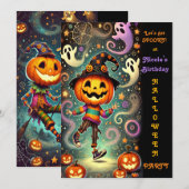 Whimsical pompoen hoofd heks Halloween feest Kaart (Voorkant / Achterkant)