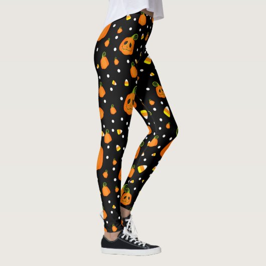Whimsical Pompoenen & Candy Corn Fun Halloween Leggings (Rechts)