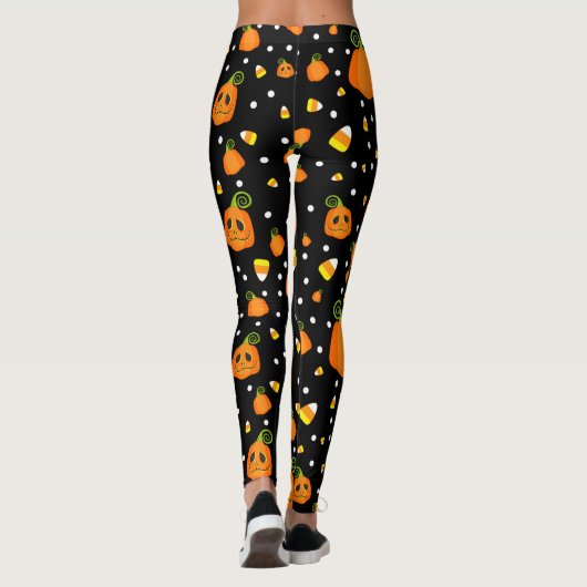 Whimsical Pompoenen & Candy Corn Fun Halloween Leggings (Achterkant)