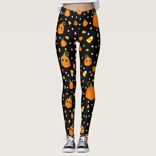 Whimsical Pompoenen & Candy Corn Fun Halloween Leggings (Voorkant)