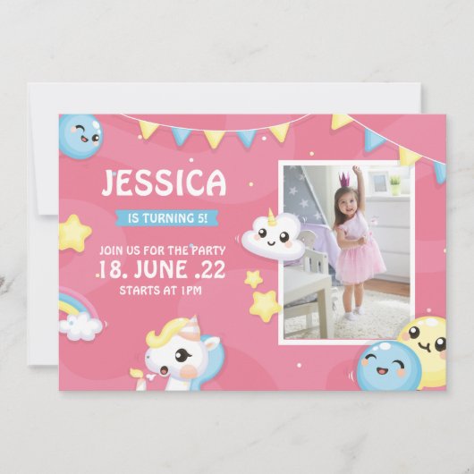 Whimsical Pony roze Birthday Party Girl Pawty Note Notitiekaartje (Voorkant)