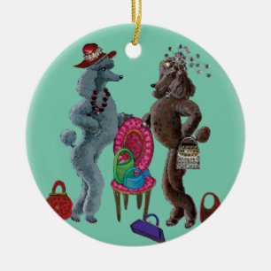 Whimsical Poodle-kerstversiering Keramisch Ornament