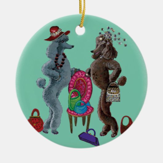 Whimsical Poodle-kerstversiering Keramisch Ornament (Voorkant)