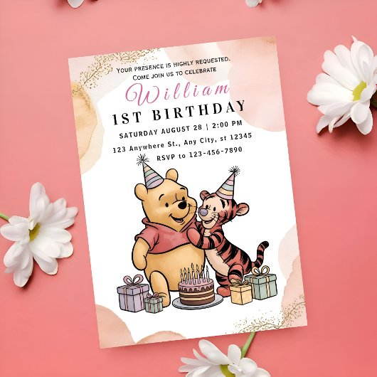 Whimsical Pooh & Friends 1st Birthday Kaart