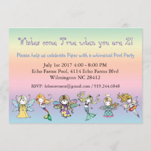 Whimsical Pool Party Fairy Zeemeermin Engel Uitnod Kaart
