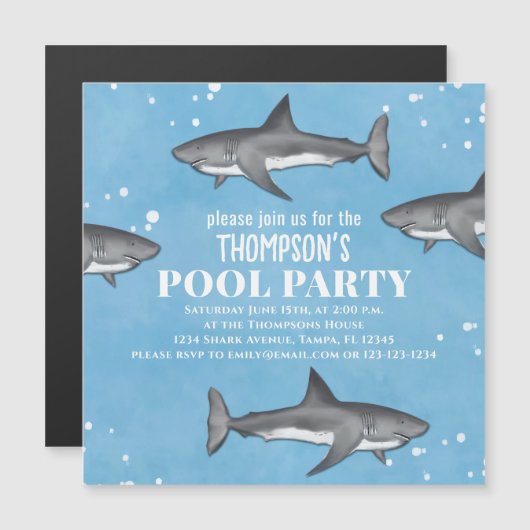 Whimsical Pool Party Sharks Blue Ocean Magnetic (Voorkant / Achterkant)