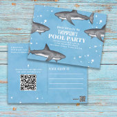 Whimsical Pool Party Sharks QR Code Social Media Briefkaart