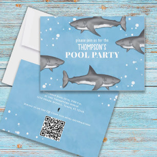 Whimsical Pool Party Sharks QR Code Social Media Kaart