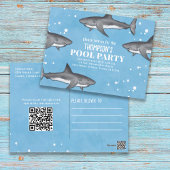 Whimsical Pool Party Sharks QR Code Website Briefkaart