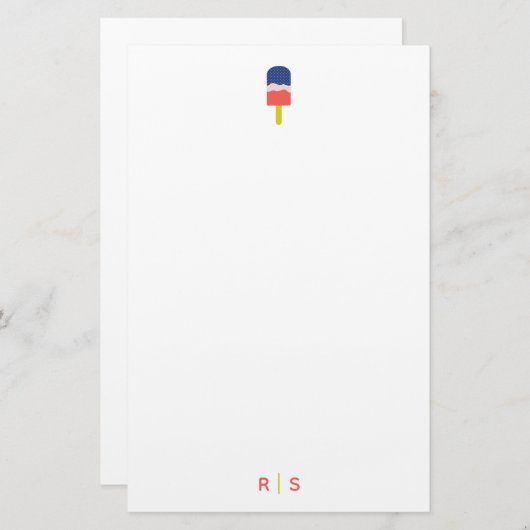 Whimsical Popsicle Coral Gepersonaliseerd Monogram Briefpapier (Voorkant / Achterkant)