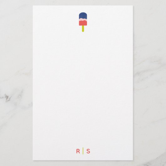 Whimsical Popsicle Coral Gepersonaliseerd Monogram Briefpapier (Voorkant)