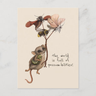 Whimsical Possum en Inspirerend Adventure Quote Briefkaart
