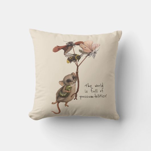Whimsical Possum en Inspirerend Adventure Quote Kussen (Voorkant)