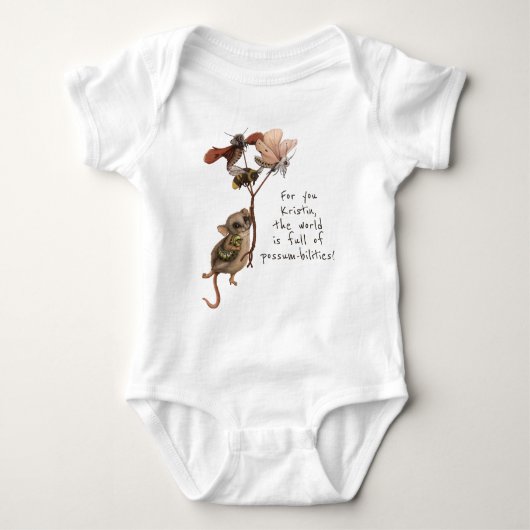 Whimsical Possum en Inspirerend Adventure Quote Romper (Voorkant)
