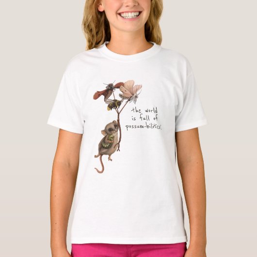 Whimsical Possum en Inspirerend Adventure Quote T-shirt (Voorkant)
