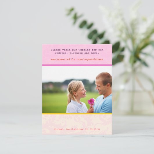 Whimsical Poster Style Photo Weddenschap Save the  Save The Date (Staand voorkant)