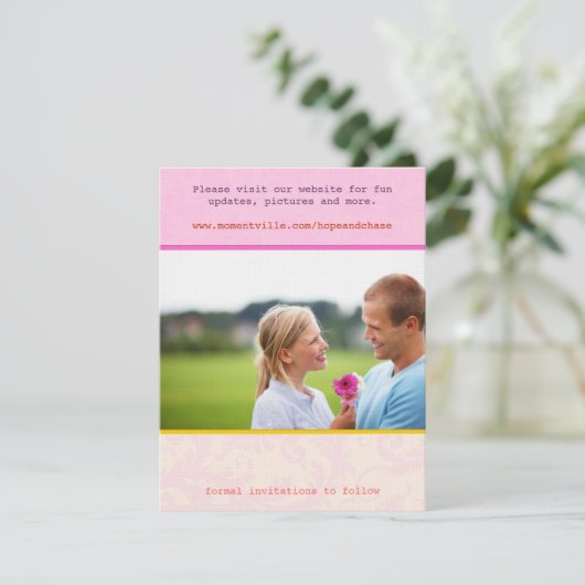 Whimsical Poster Style Photo Weddenschap Save the  Save The Date (Staand voorkant)