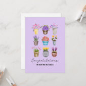 Whimsical Potbloemen Gefeliciteerd Nieuw Huis Kaart (Voorkant / Achterkant in situ)