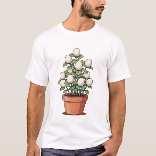 Whimsical Potted Egg-Plant Illustration T-shirt (Voorkant)