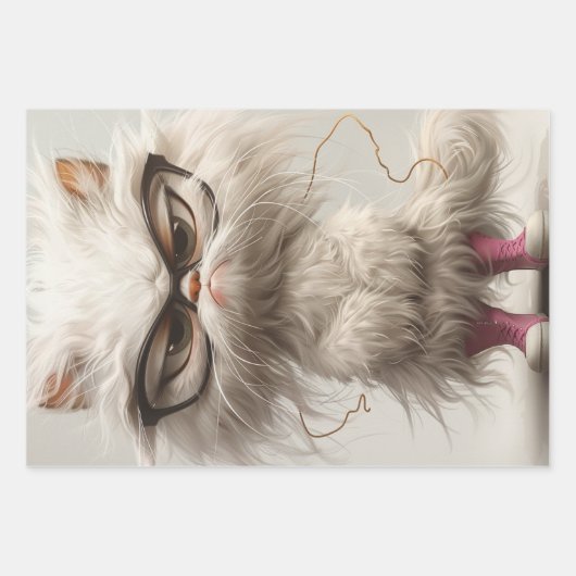 Whimsical Pouty White Cats Decoupage Inpakpapier Vel (Voorkant 3)