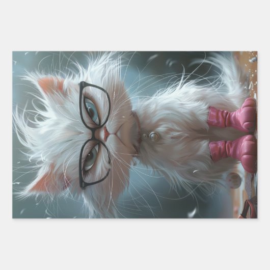 Whimsical Pouty White Cats Decoupage Inpakpapier Vel (Voorkant)