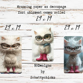 Whimsical Pouty White Cats Decoupage Inpakpapier Vel