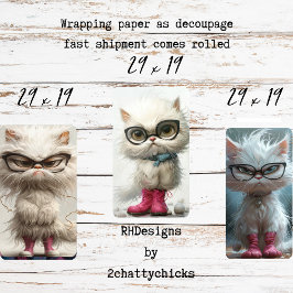 Whimsical Pouty White Cats Decoupage Inpakpapier Vel