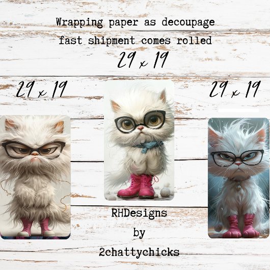 Whimsical Pouty White Cats Decoupage Inpakpapier Vel