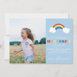 Whimsical Preppy Foto Meisje Rainbow Verjaardagsfe Kaart