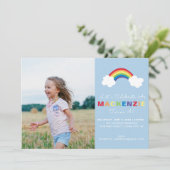 Whimsical Preppy Foto Meisje Rainbow Verjaardagsfe Kaart (Staand voorkant)
