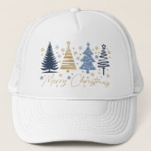 Whimsical Prettig Kerstfeest Bomen Blauw Goud Trucker Pet (Voorkant)