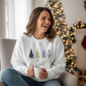 Whimsical Prettig Kerstmis Festieve Bomen Blauw Go Trui