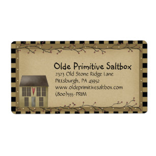 Whimsical Primitical Primisive Saltbox House Shipp Etiket