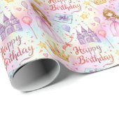 Whimsical Princess Verjaardag Waterverf Patroon Cadeaupapier (Rol Hoek)