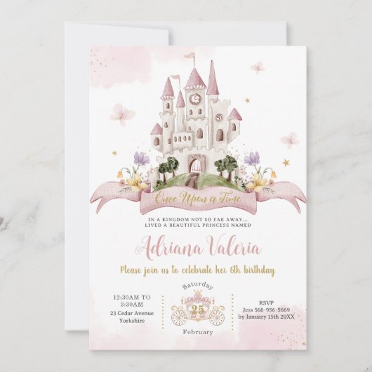 Whimsical Prinses Sprookje Kasteel Roze Verjaardag Kaart (Voorkant)