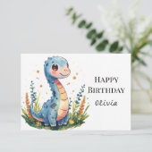 Whimsical Printable Dinosaurus Verjaardag Kaart (Staand voorkant)