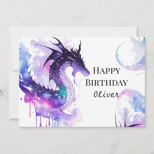 Whimsical Printable Dragon Verjaardag Kaart (Voorkant)