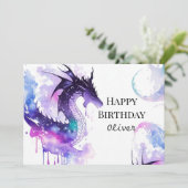 Whimsical Printable Dragon Verjaardag Kaart (Staand voorkant)