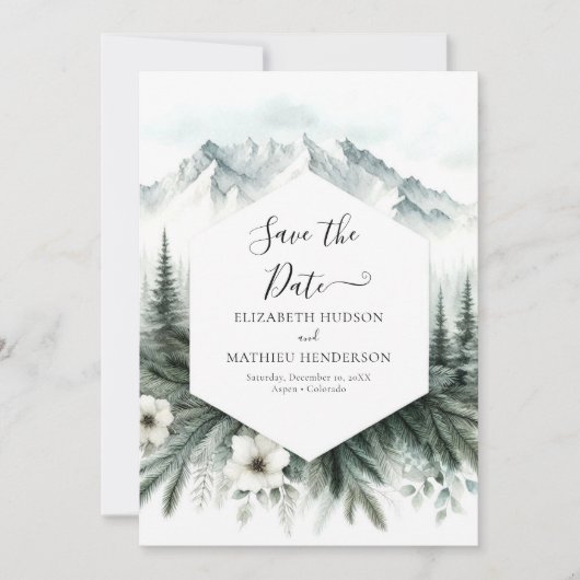 Whimsical Printable Mountain Wedding Save The Date (Voorkant)