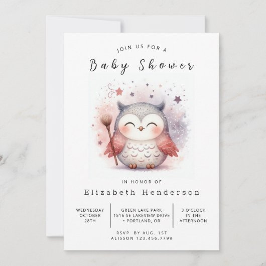 Whimsical Printable Owl Baby shower Kaart (Voorkant)