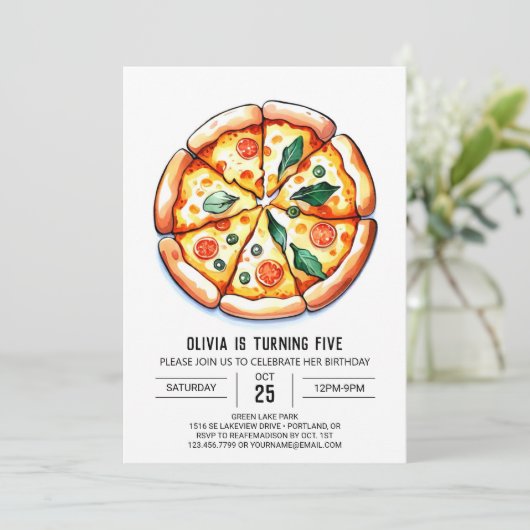 Whimsical Printable Pizza Verjaardag Kaart (Staand voorkant)