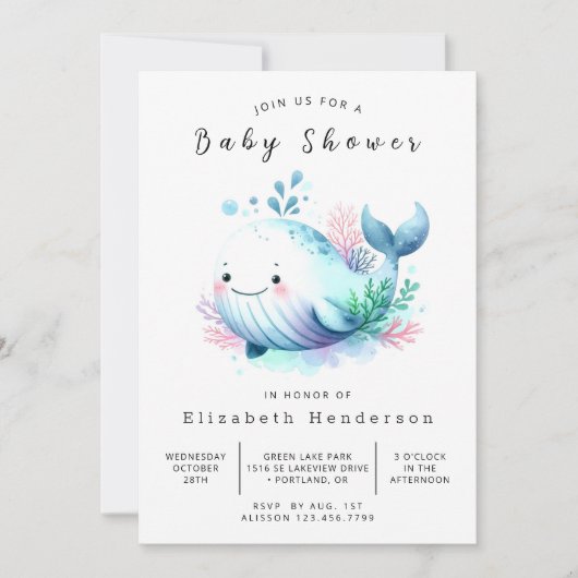 Whimsical Printable Whale Baby shower Kaart (Voorkant)