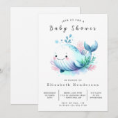Whimsical Printable Whale Baby shower Kaart (Voorkant / Achterkant)