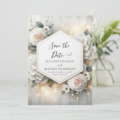 Whimsical Printable White Roses Wedding Save The Date (Staand voorkant)