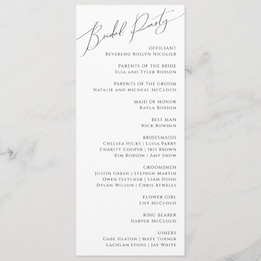 Whimsical-programma voor miniatuurscriptweddenscha programmakaart (Achterkant)